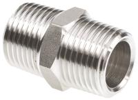 1821-21-21 Legris Stainless Steel Pipe Fitting, Straight Hexagon Coupler, Male R 1/2in x Male R 1/2in