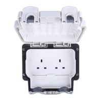 k56481whi MK Electric White 2 Gang Plug Socket, 2 Poles, 13A, Type G - British, Outdoor Use