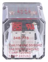 348-778 RS PRO Plug In Power Relay, 115V ac Coil, 10A Switching Current, DPDT