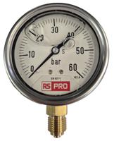 180-003 RS PRO BSP 1/4 Analogue Pressure Gauge 60bar Bottom Entry 63mm Outside Diameter