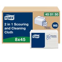 450150 Tork White Cotton Cloths for General Purpose, Dry Use, Box of 8 x 45 Wipes, 38.5cm, Repeat Use