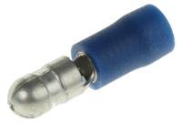 624-1162 RS PRO Insulated, Blue Crimp Bullet Connector, 1.5mm² to 2.5mm², 16AWG to 14AWG, 5mm Bullet diameter Male