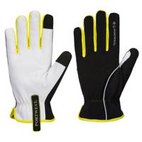 a776bkyl Portwest Black, Yellow Goat Skin, Elastic, Polyester, Nylon Glove, Size 9