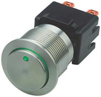 124168331122000 Schurter Illuminated Push Button Switch, Latching, Panel Mount, 22mm Cutout, DPDT, Green LED, 250V ac, IP64 (Front);