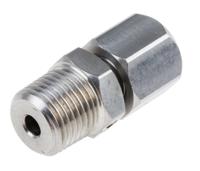 123-5560 RS PRO 1/8 NPT Compression Fitting for Use with Thermocouple or PRT Probe, 1.5mm Probe, RoHS Compliant Standard