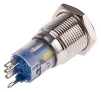 811-8398 RS PRO Illuminated Push Button Switch, Latching, Panel Mount, 16mm Cutout, SPDT, Blue LED, 250V ac, IP65, IP67