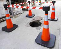 204-1800 RS PRO Weighted Orange/White 1.10 m PVC Safety Cone With Strap Reel