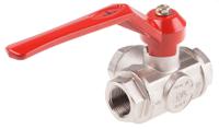 486-287 RS PRO Brass Reduced Bore, 3 Way, Ball Valve, Threaded, BSPP 3/4in, 45bar Operating Pressure