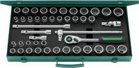 96030107 STAHLWILLE 45-Piece Imperial, Metric 1/2 in Standard Socket Set with Ratchet, 12 point