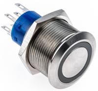 175-9659 RS PRO Illuminated Push Button Switch, Momentary, Panel Mount, 22.2mm Cutout, DPDT, White LED, 250V ac, IP67