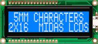 mc21605g6wk-bnmlw-v2 Midas MC21605G6WK-BNMLW-V2 Alphanumeric LCD Alphanumeric Display, 2 Rows by 16 Characters