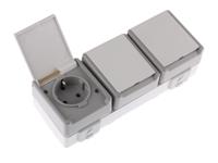 5ub4731 Siemens DELTA Grey 3 Gang Plug Socket, 16A, Type F - German Schuko, Outdoor Use