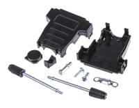 mhdssk-p-15-l-k MH Connectors MHDSSK-T/P Series ABS Angled, Straight D Sub Backshell, 15 Way, Strain Relief