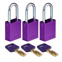 150348 Brady LOTO-99 Padlock Anodised Aluminium, Steel Safety Padlock, Keyed Alike, 6.35mm Shackle, 38.00mm Body