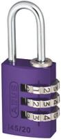 14520-lilac ABUS 145/20 Combination Weatherproof Aluminium Safety Padlock, 3.2mm Shackle, 20mm Body