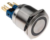 811-8483 RS PRO Illuminated Push Button Switch, Latching, Panel Mount, 22mm Cutout, SPDT, Blue LED, 12V, IP65, IP67