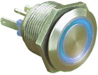 mpi002rpbl Bulgin MPI002 Series Illuminated Push Button Switch, Momentary, Panel Mount, 19.2mm Cutout, SPST, Blue LED, 24V dc, IP66