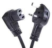744-0950 RS PRO Right Angle IEC C15 Socket to Right Angle Type G UK Plug Power Cord, 2m