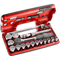 s360dbox112 Facom 21-Piece Metric 1/2 in Standard Socket Set with Ratchet, 12 point