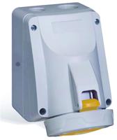 5-553-51 Legrand, P17 Tempra Pro IP66, IP67 Yellow Wall Mount 2P + E Industrial Power Socket, Rated At 16A, 110 V
