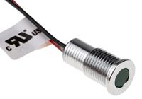 132-9124 RS PRO Green Panel Mount Indicator, 24V dc, 8mm Mounting Hole Size, Lead Wires Termination, IP67