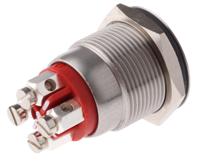 mpi002termrd Bulgin MPI002 Series Illuminated Push Button Switch, Momentary, Panel Mount, 19.2mm Cutout, SPST, Red LED, 24V dc, IP66