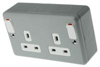 k2945-alm MK Electric Metalclad Plus Grey 2 Gang Plug Socket, 2 Poles, 13A, Type G - British, Indoor Use