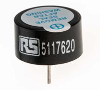 171-0858 RS PRO 80dB Through Hole Continuous Internal Piezo Buzzer, 13.8 (Dia.) x 11.5mm, 3V dc Min, 16V dc Max