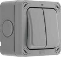 wp42-02 BG Electrical Grey Outdoor Light Switch, 2 Way, 2 Gang, Storm