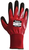gio08 Polyco Healthline Grip It Red Nitrile Work Gloves, Size 8, Nitrile Foam Coating