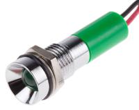 723-9435 RS PRO Green Panel Mount Indicator, 24V dc, 8mm Mounting Hole Size, Lead Wires Termination, IP67