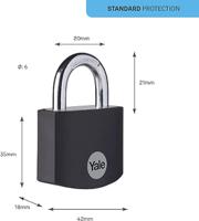 ye3b381191bk Yale Padlock Aluminium Padlock, 6mm Shackle, 42mm Body