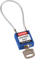 compact-cable-padlock-blue-20cm-kd Brady Blue 1-Lock Rugged Reinforced Nylon Body with Sheathed Steel Cable Keyed Padlocks & Safety Padlocks, 4.7mm Shackle