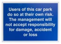 146-436 RS PRO Polypropylene Sign Park At Own Risk Sign With English Text