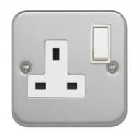 cla3346 Contactum Metalclad Grey 1 Gang Plug Socket, 2 Poles, 13A, Type G - British, Indoor Use