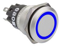 82-51532123 EAO 82 Series Illuminated Push Button Switch, Latching, Panel Mount, 19mm Cutout, SPDT, Blue LED, 240V, IP65, IP67