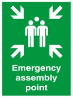 763-1503 Plastic Fire Safety Sign, Emergency assembly point With English Text Self-Adhesive