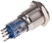 811-8468 RS PRO Illuminated Push Button Switch, Momentary, Panel Mount, 16mm Cutout, SPDT, White LED, 250V ac, IP65, IP67