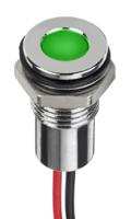 132-9114 RS PRO Green Panel Mount Indicator, 1.8 → 3.3V dc, 8mm Mounting Hole Size, Lead Wires Termination, IP67