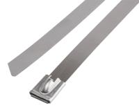 123-5028 RS PRO Cable Tie, Roller Ball, 840mm x 12 mm, Silver Stainless Steel, Pk-100