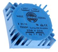 70020k Nuvotem Talema 115 V ac, 230 V ac, 2 x 7V ac Toroidal Transformer, 5VA 2 Output