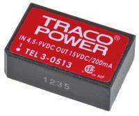 tel-3-0513 TRACOPOWER TEL 3 DC-DC Converter, 15V dc/ 200mA Output, 4.5 → 9 V dc Input, 3W, Through Hole, +85°C Max Temp