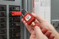 taglock-switch-w-hole-circt-brk-lo-ea Brady Red 1-Lock Fibreglass Reinforced Nylon Circuit Breaker Switch Lockouts, 7.37mm Shackle