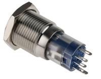 811-8446 RS PRO Illuminated Push Button Switch, Momentary, Panel Mount, 16mm Cutout, SPDT, Blue LED, 250V ac, IP65, IP67