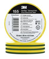 3m-155-greenyellow-19mm-x-20m 3M Temflex 155 Green, Yellow Vinyl Electrical Tape, 19mm x 20m