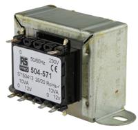 504-571 RS PRO 20VA 2 Output Chassis Mounting Transformer, 12V ac, IEC 61558-2-6