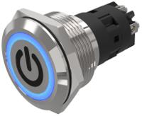 82-61522124b002 EAO 82 Series Illuminated Illuminated Push Button Switch, Latching, Panel Mount, 22.3mm Cutout, SPDT, Blue LED, 240V,