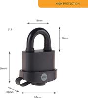 y220b51118hsp Yale Padlock Weatherproof Steel Padlock, 51mm Body