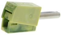 215-911 WAGO Green/Yellow Male Banana Plug, 4 mm Connector, Cage Clamp Termination, 20A, 42V, Nickel Plating