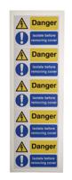 776-0951 RS PRO Black/Blue/White/Yellow Vinyl Safety Labels, Danger Isolated Before Removing Cover-Text 40 mm x 60mm